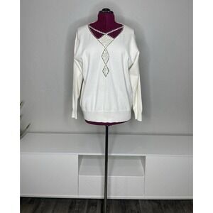 Bob Mackie Wearable Art Sweater Women's XL Beige Diamond Cutout‎ Beaded Sequin